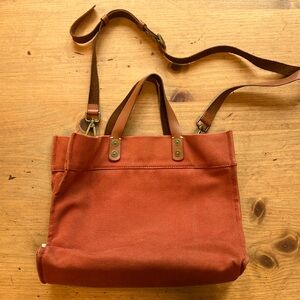 Stylish Dusty Red Canvas Tote Bag with Leather Straps